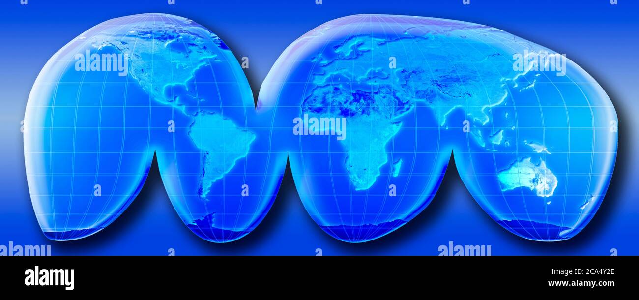 Map of world from Goode's homolosine projection Stock Photo