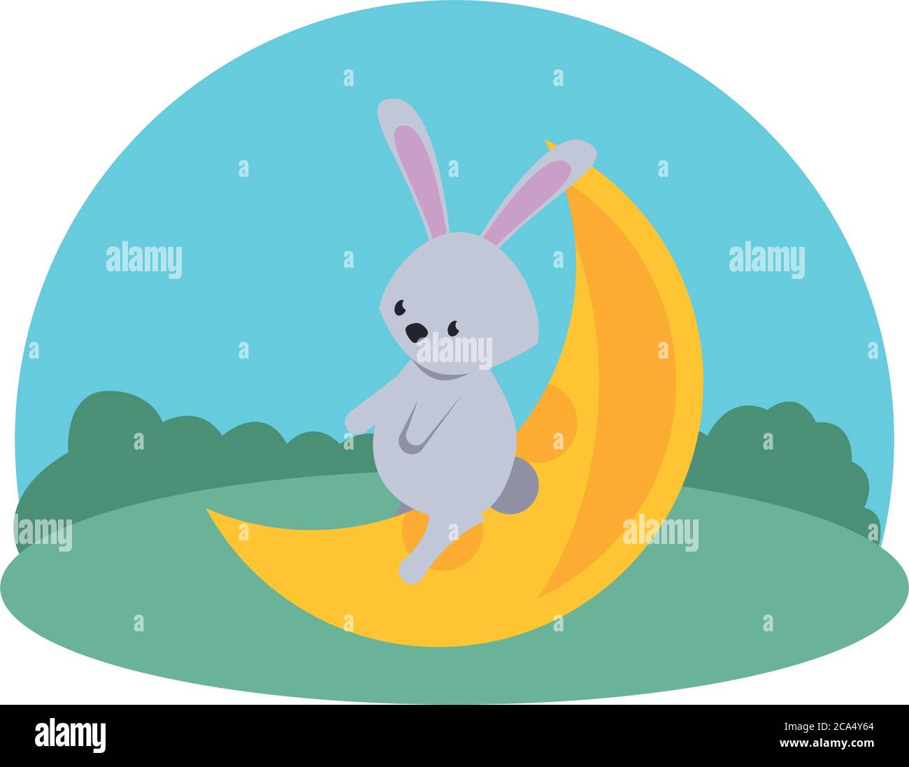 cute rabbit with moon easter season in camp vector illustration design ...