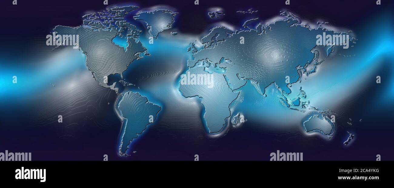 Map of the world with blue trail Stock Photo