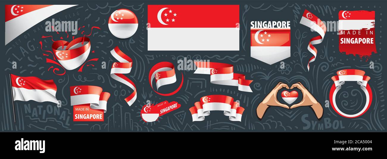 Vector Set Of The National Flag Of Singapore In Various Creative vector-set-of-the-national-flag-of-singapore-in-various-creative