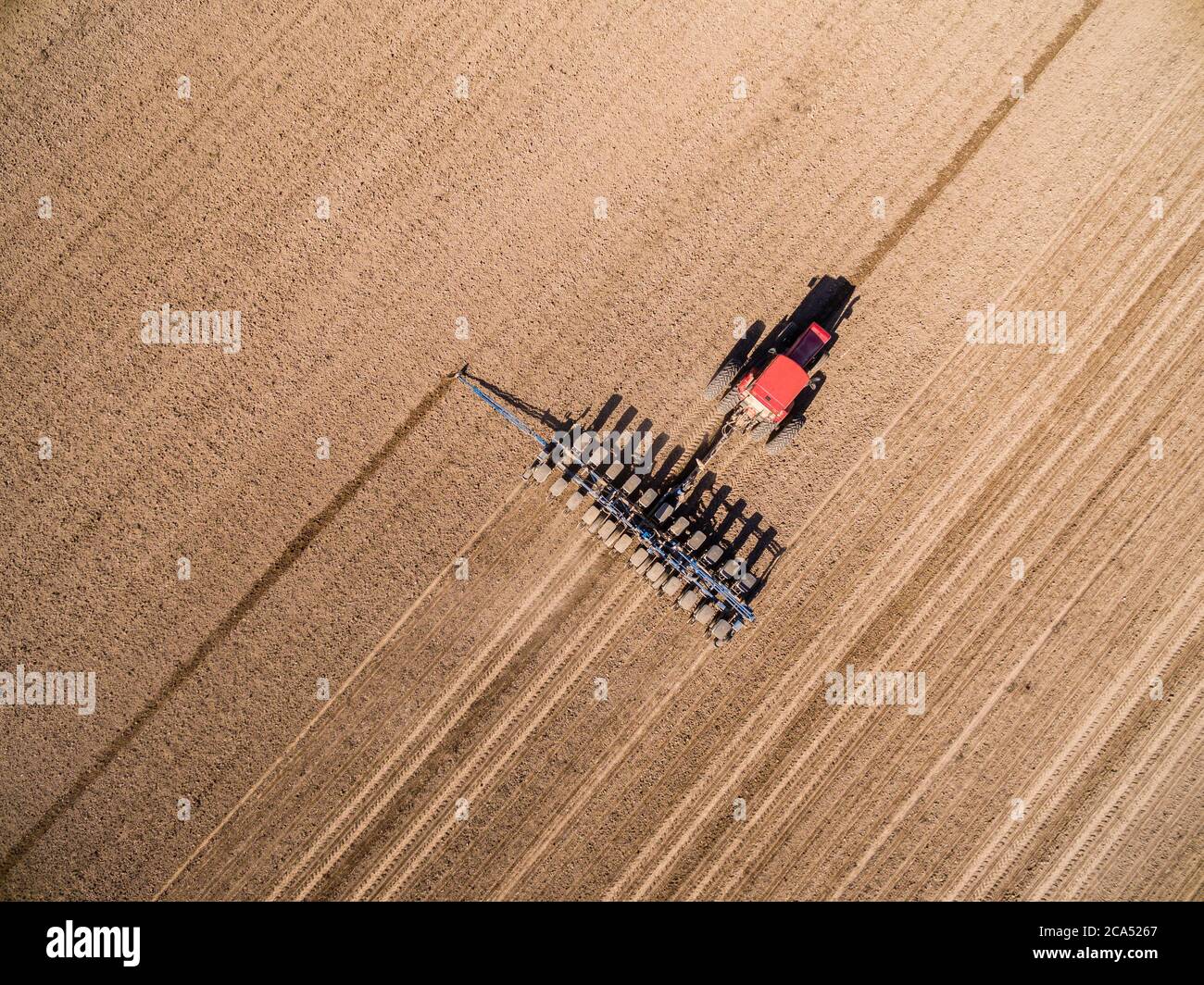 View of tractor on corn field, Marion Co., Illinois, USA Stock Photo