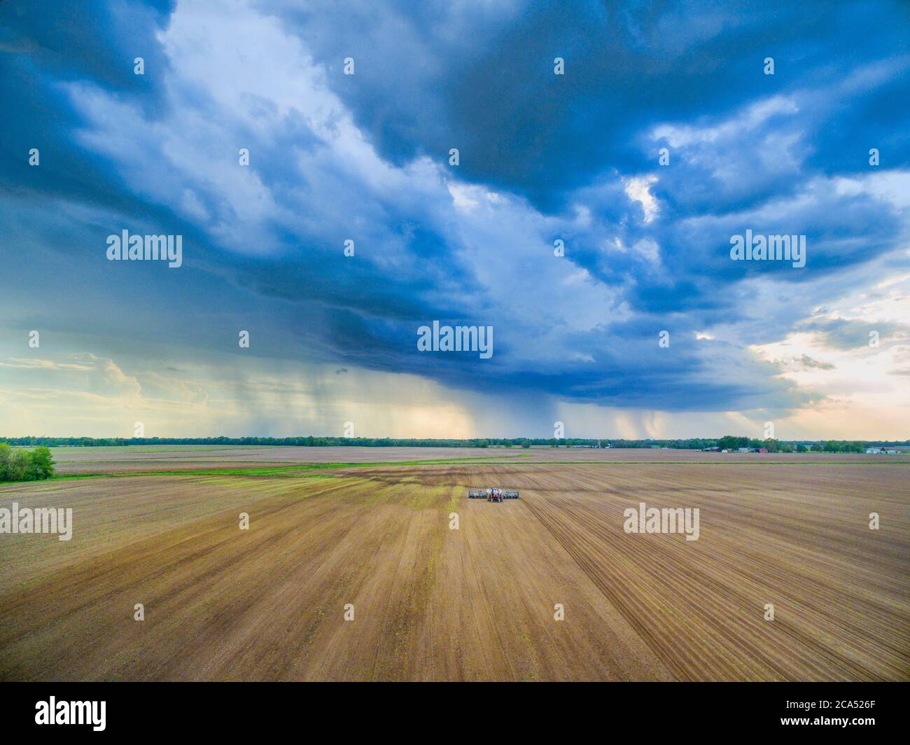 View of thunderstorm over field Marion Co., Illinois, USA Stock Photo