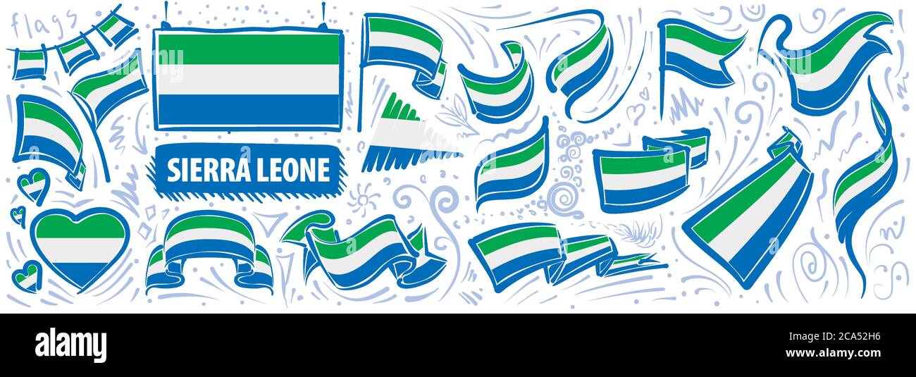 Vector set of the national flag of Sierra Leone in various creative ...