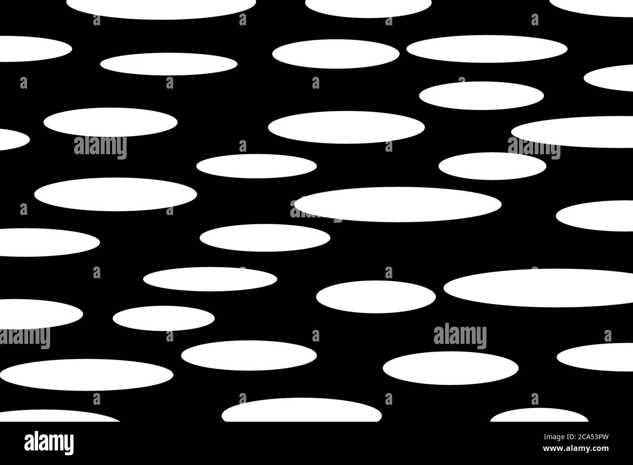 White spotted background pattern, horizontal white oval shapes on black background for packaging, fabric, wallpaper, textile, dress and shirt design Stock Photo