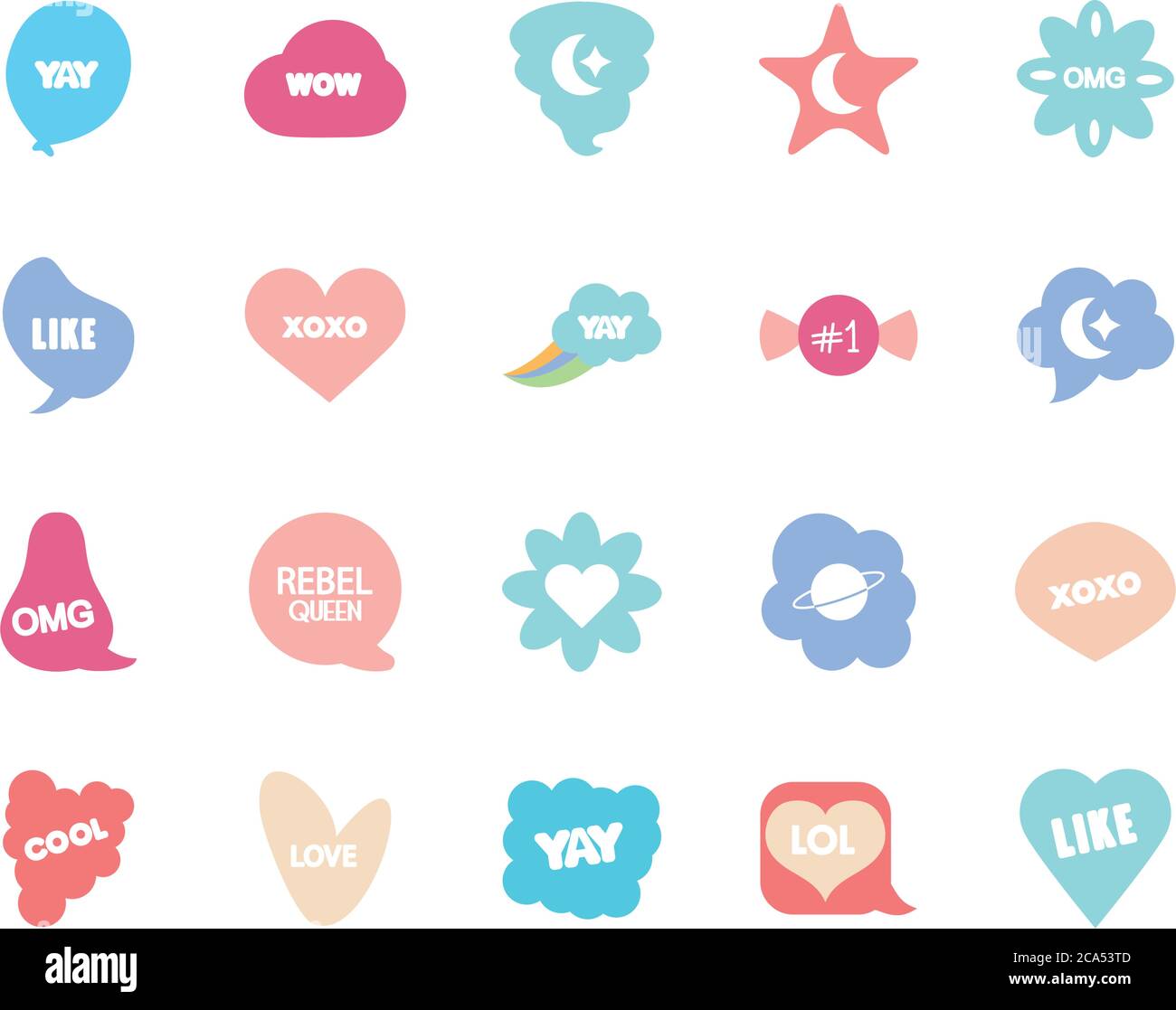 flower shape and slang bubbles icon set over white background, line