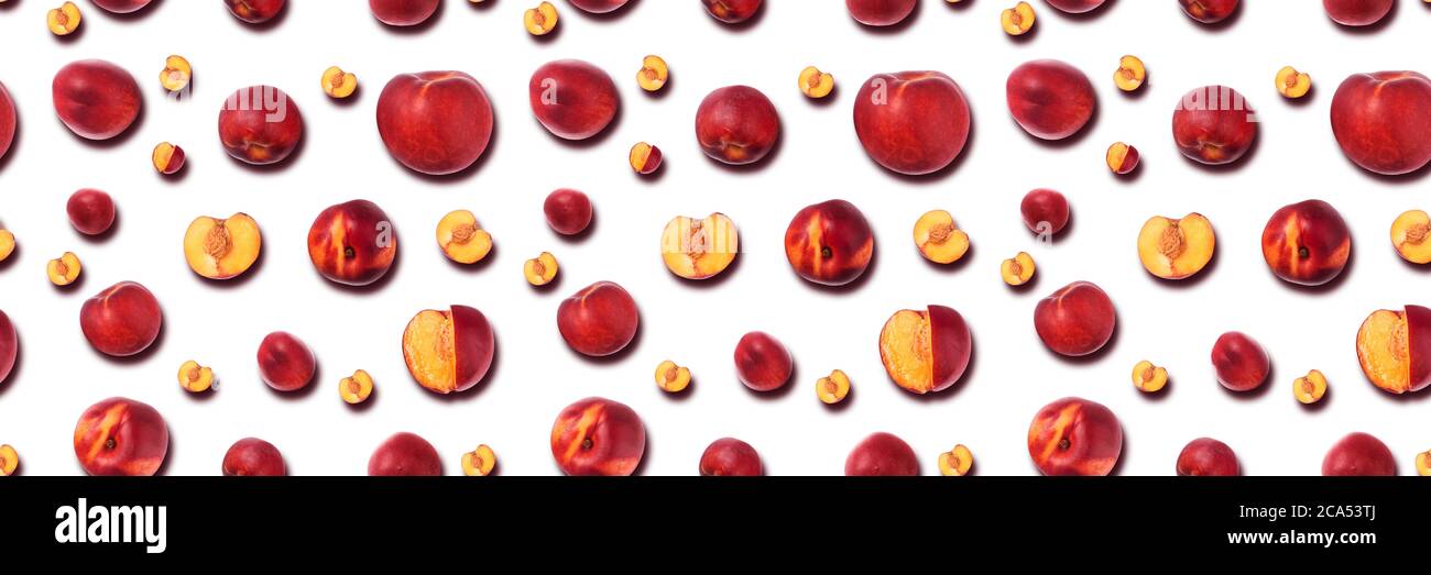 nectarine panoramic background isolated on white Stock Photo