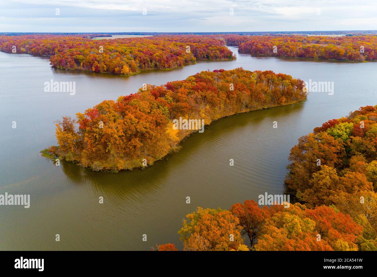 Aerial view of islands on lake, Stephen A. Forbes State Park, Marion Co., Illinois, USA Stock Photo