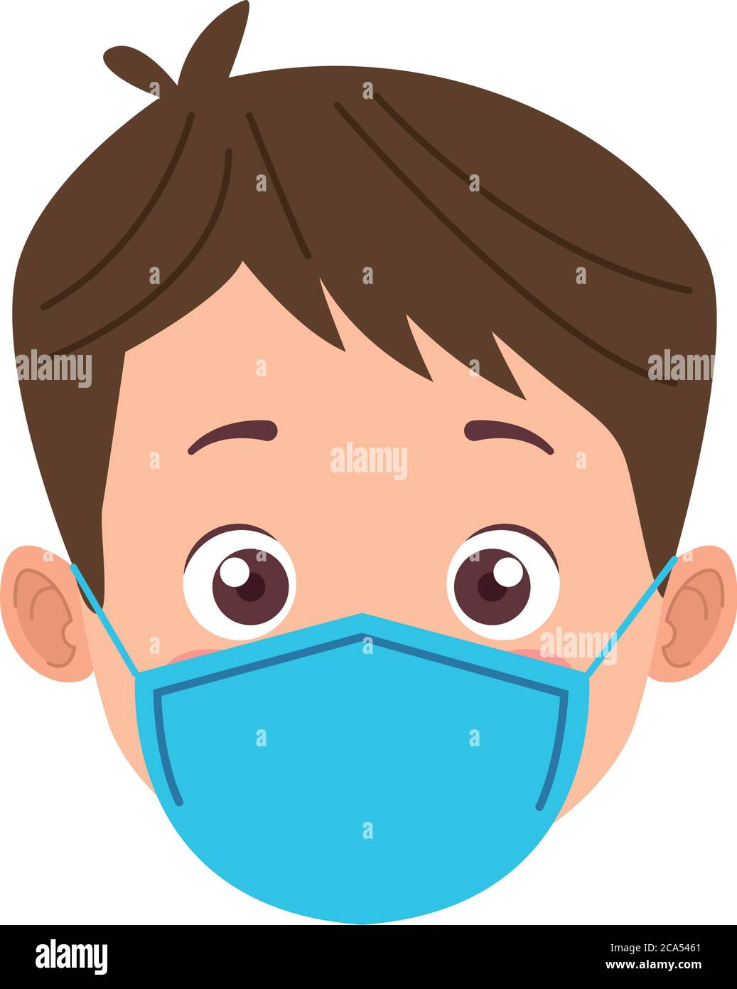 little boy wearing medical mask head character vector illustration ...