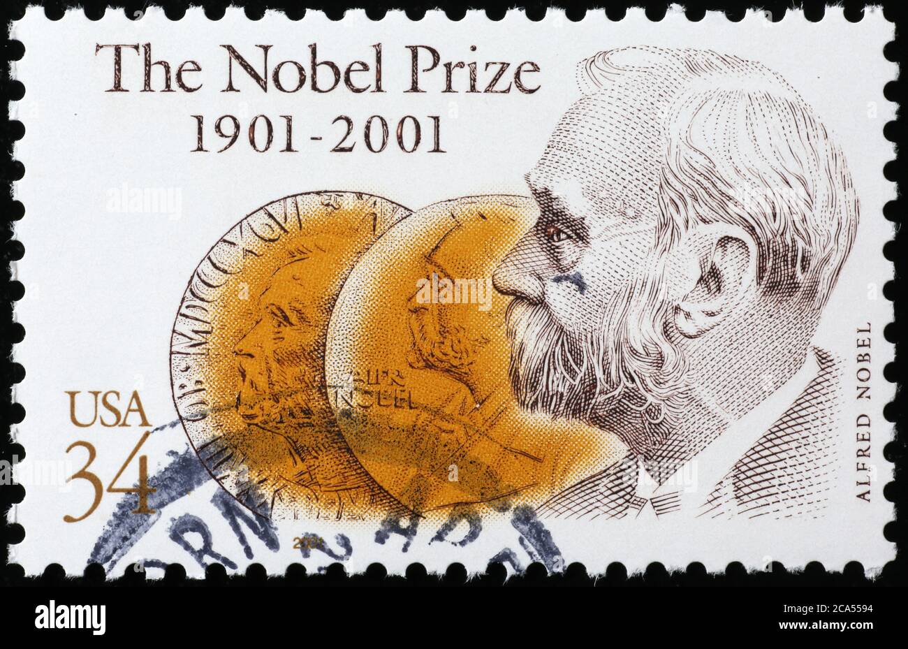Alfred Nobel on american postage stamp Stock Photo