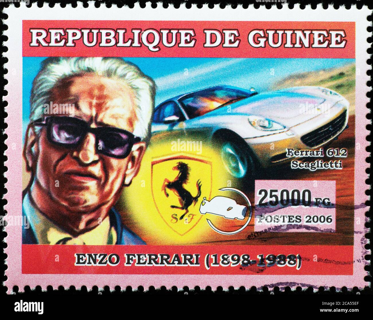 Enzo Ferrari on postage stamp of Guinea Stock Photo