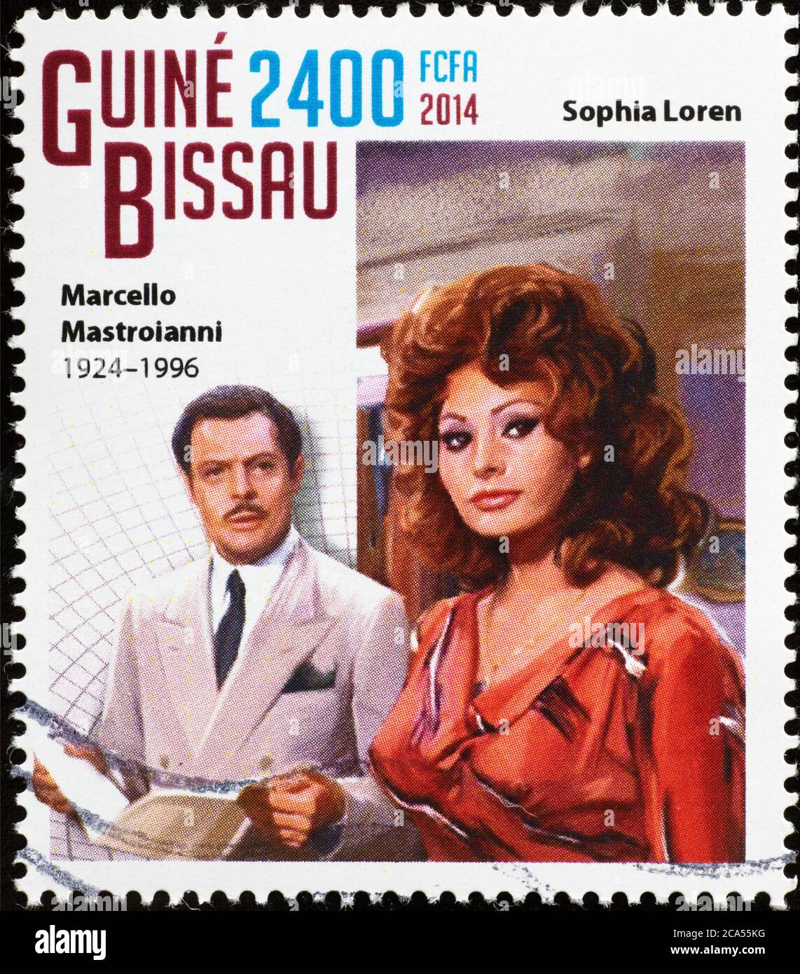 Marcello Mastroianni and Sofia Loren on postage stamp Stock Photo