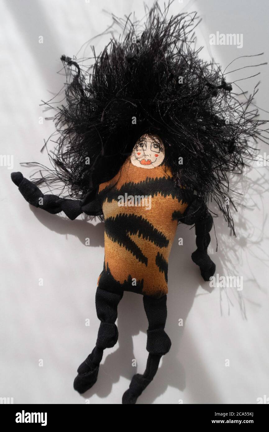 Handmade fabric doll with fringe hair, USA Stock Photo