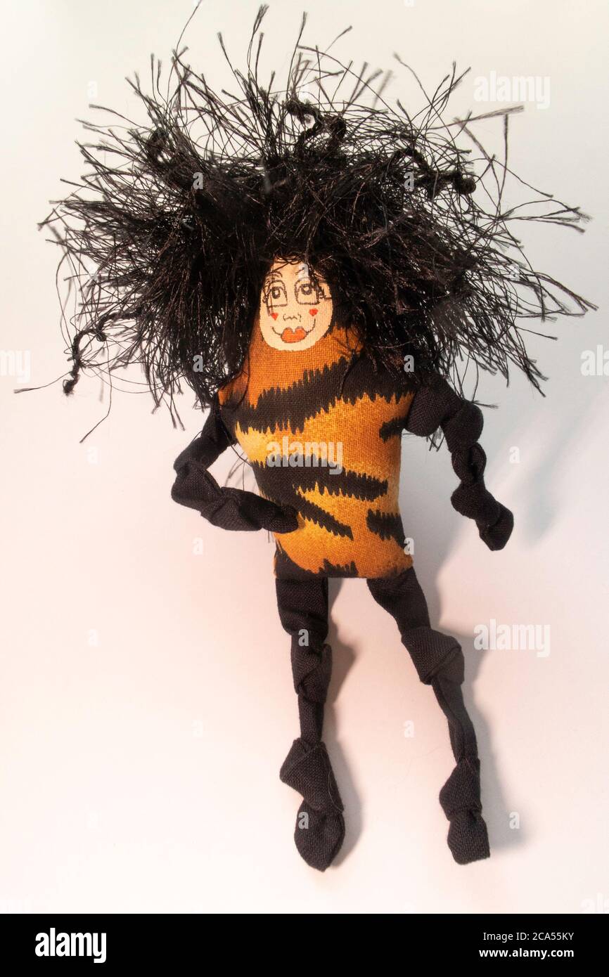 Handmade fabric doll with fringe hair, USA Stock Photo