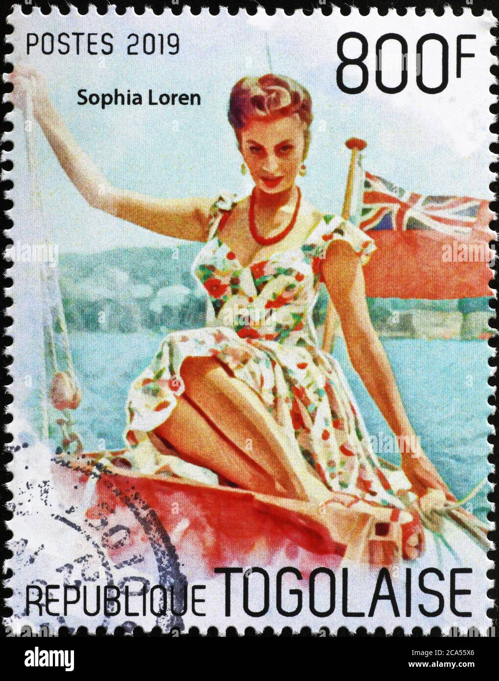 Portrait of Sofia Loren on stamp of Togo Stock Photo