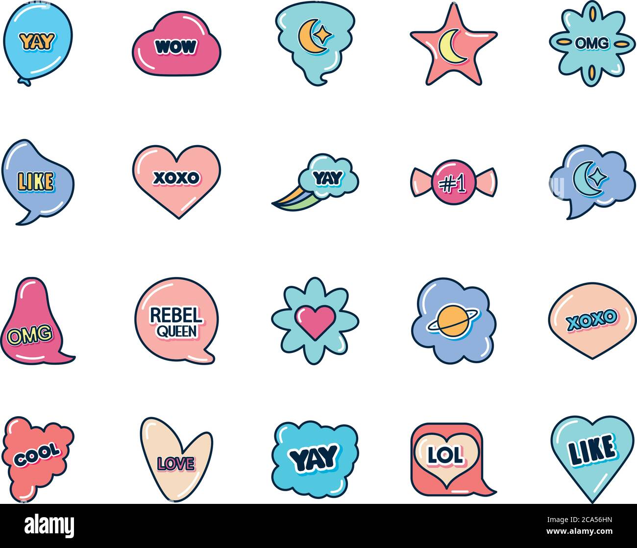 flower shape and slang bubbles icon set over white background, flat