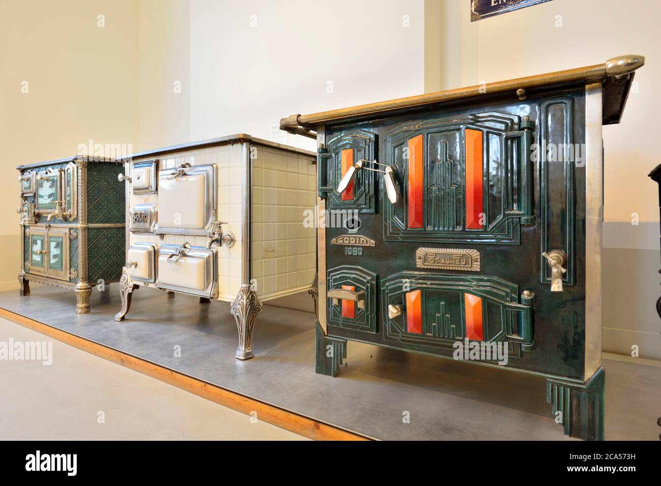 France, Aisne, Guise, Familistere, museum Godin stoves, presentation of