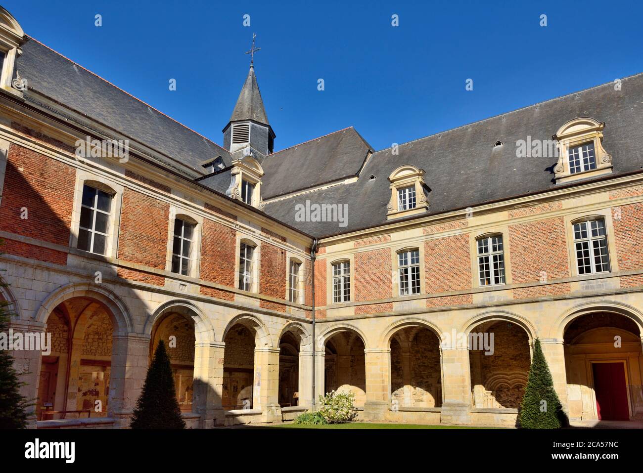 France, Aisne, Thierache, Saint Michel, abbey, cloister Stock Photo