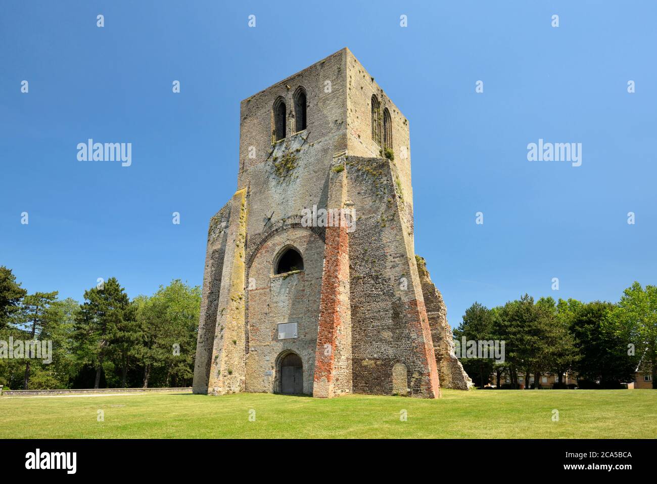 France, Nord, Bergues, tower carree from the 12 century vestige of the Abbey of Saint Winoc destroyed in 1789 Stock Photo