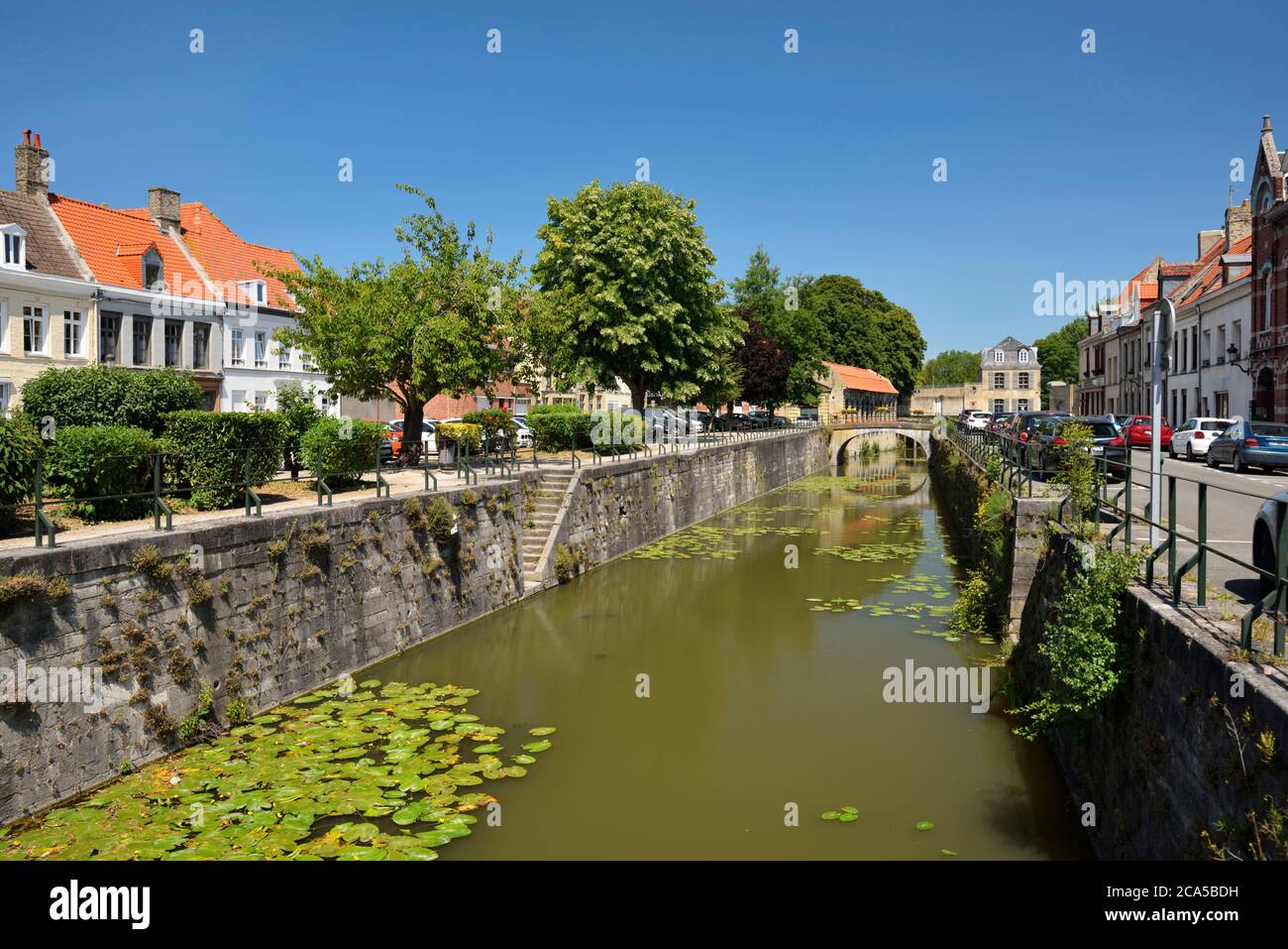 France, Nord, Bergues, March? aux Fromages square, Masons' Wharf, Bergues Canal Stock Photo