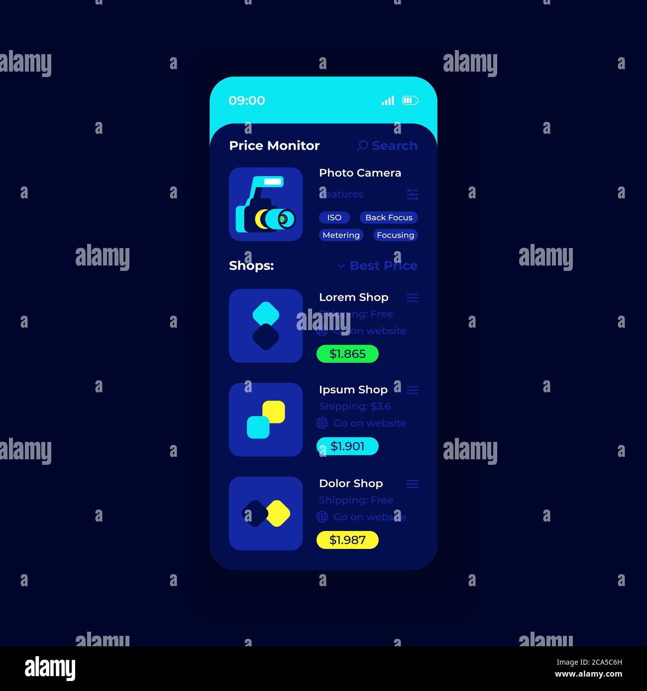 Price monitor app smartphone interface vector template. Mobile app page