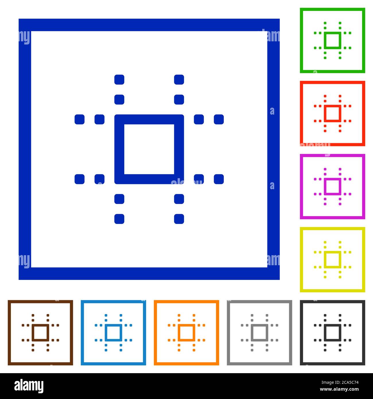 Snap to grid flat color icons in square frames on white background Stock Vector