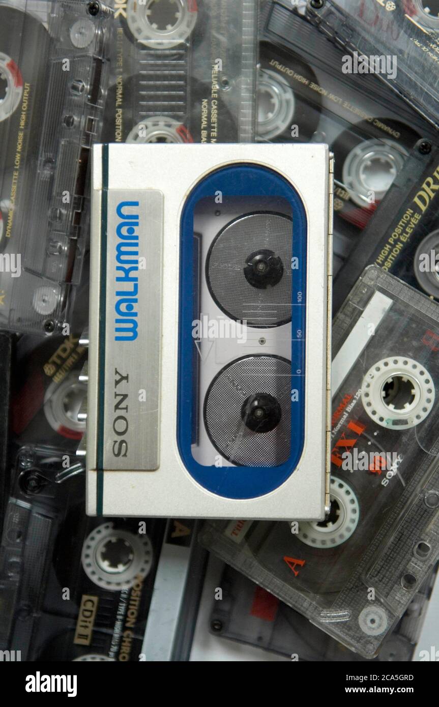 Different models of the iconic Sony Walkman portable cassette player