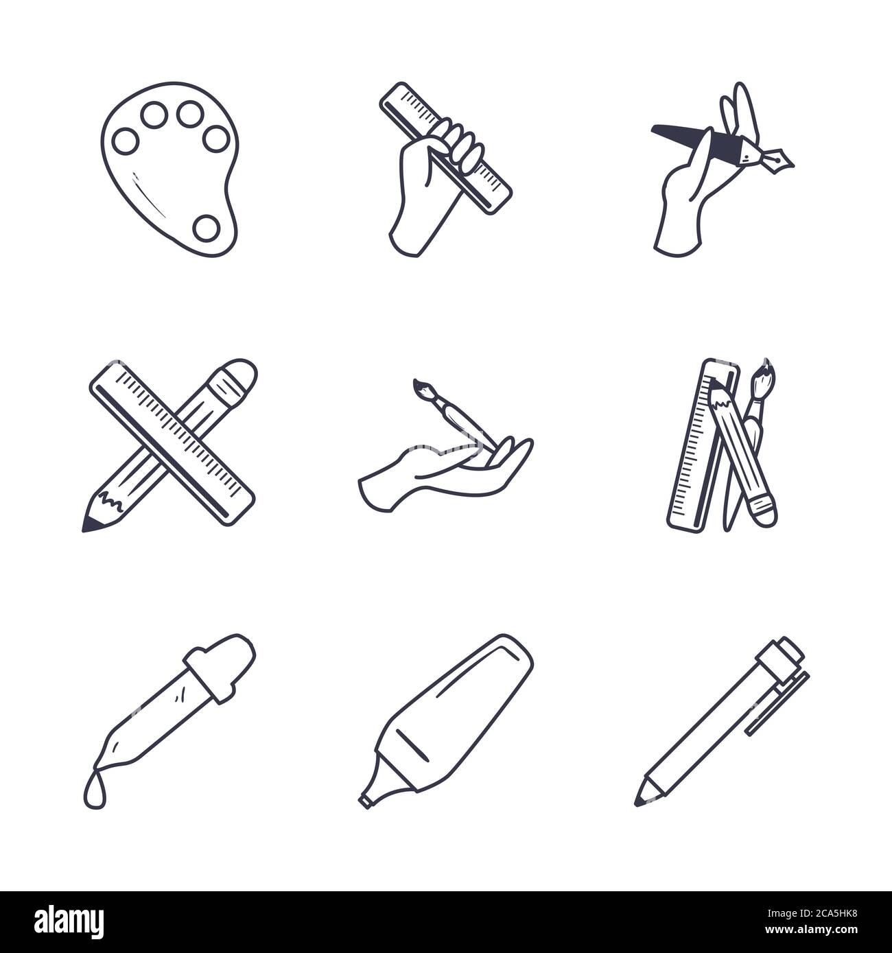 line style icon set design, Art design and creativity theme Vector ...