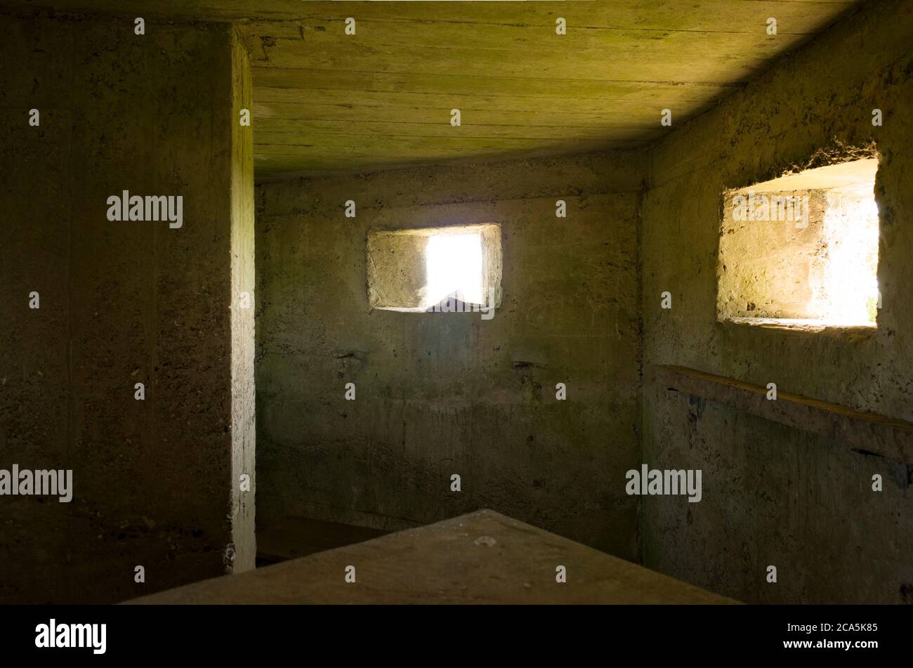 Inside world war two pillbox field defence bunker in Chislet, Kent, England. Stock Photo