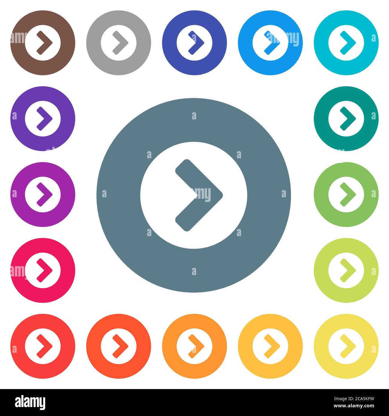 Chevron right flat white icons on round color backgrounds. 17 ...