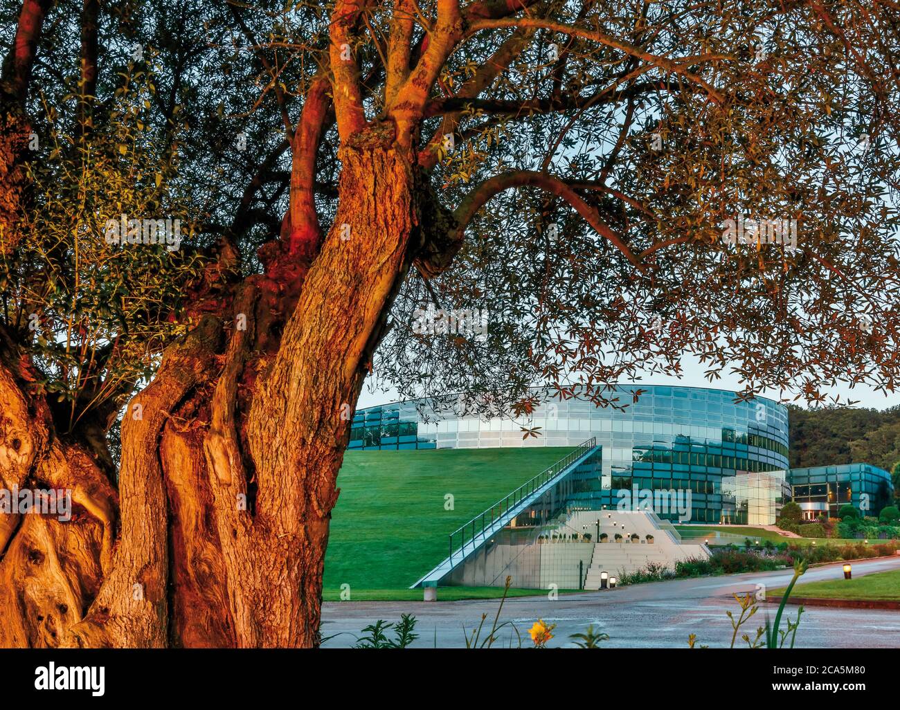 France, Tarn, Pierre Fabre laboratories, Lavaur, Les Cauquillous, exterior  of a building of modern and contemporary architecture in glass at sunrise  in lush greenery Stock Photo - Alamy