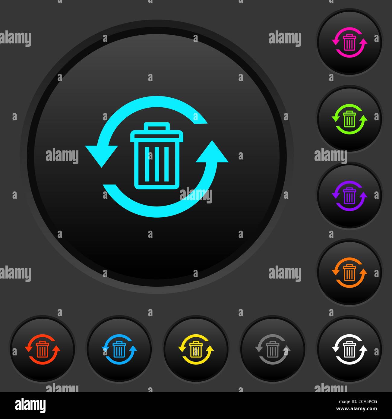 Undelete dark push buttons with vivid color icons on dark grey ...