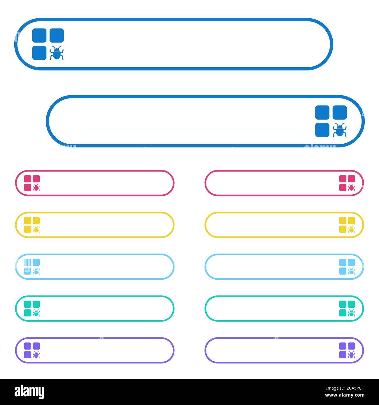 Component bug icons in rounded color menu buttons. Left and right side icon variations. Stock Vector