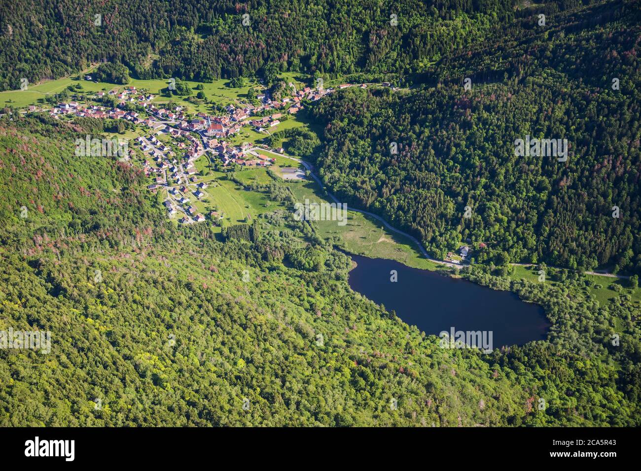 France, Haut Rhin, Doller valley, Sewen, Sewen lake at the foot of the ...