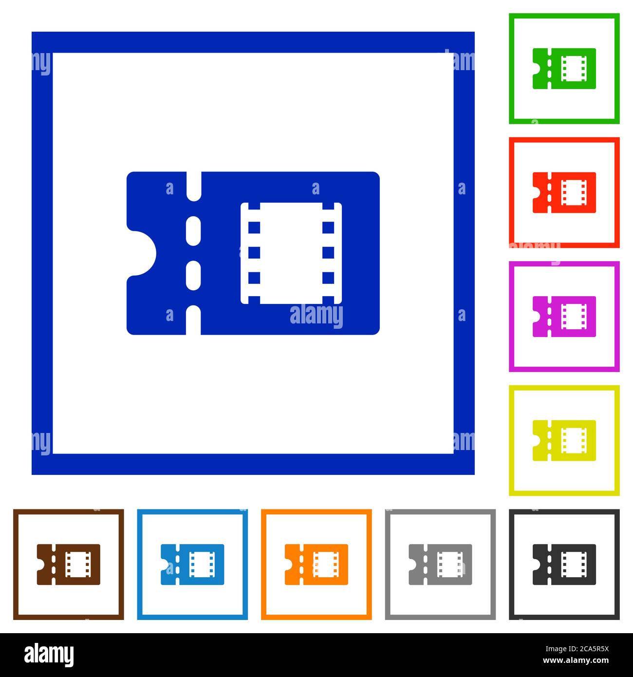 Movie discount coupon flat color icons in square frames on white ...