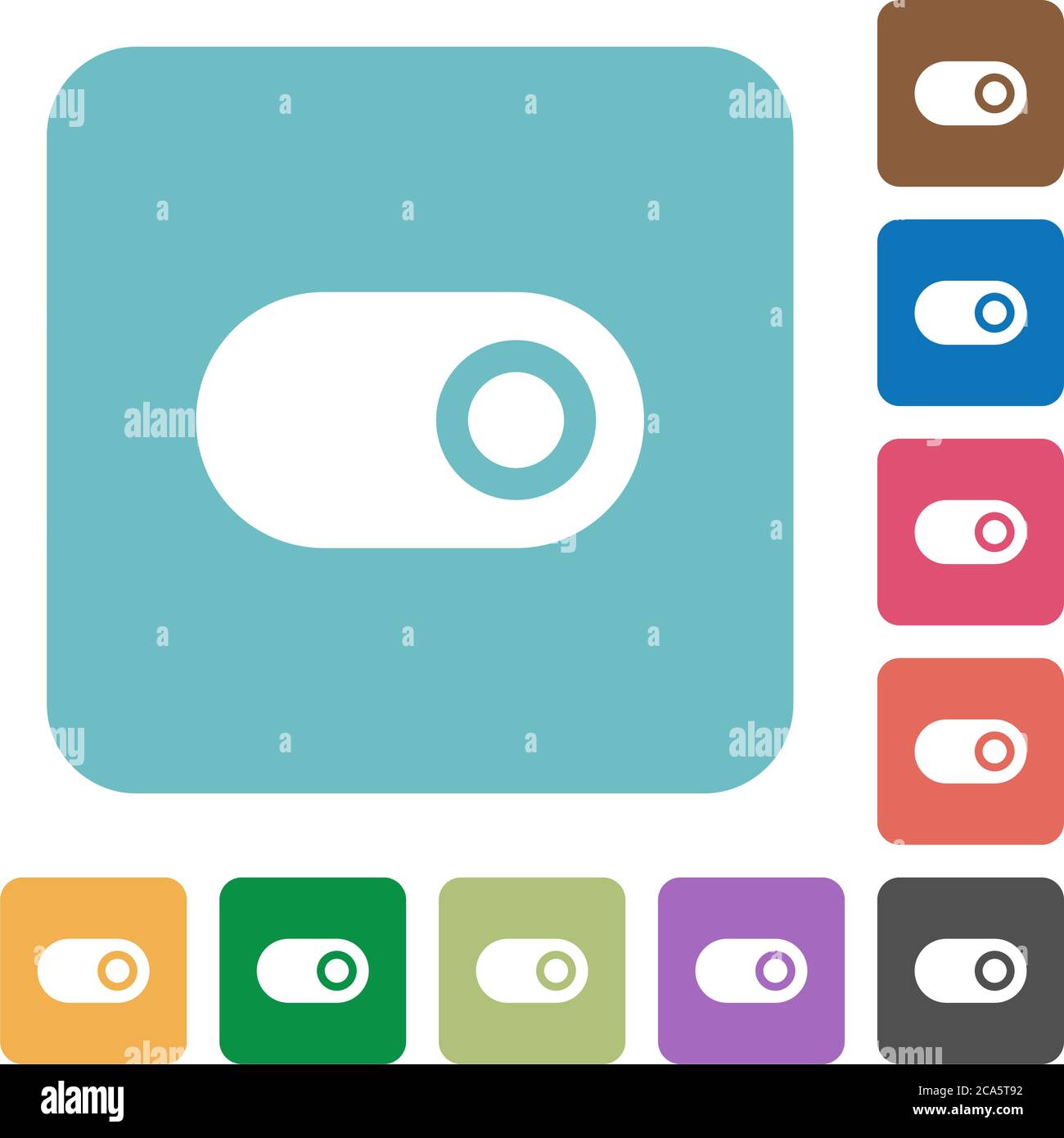 Toggle white flat icons on color rounded square backgrounds Stock Vector