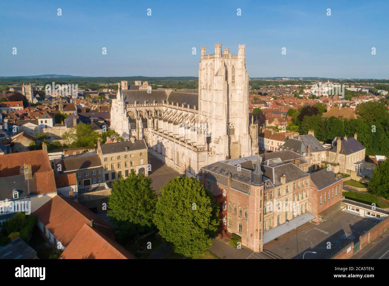 France, Pas de Calais, Saint Omer, Cathedral of Notre-Dame (aerial view) Stock Photo