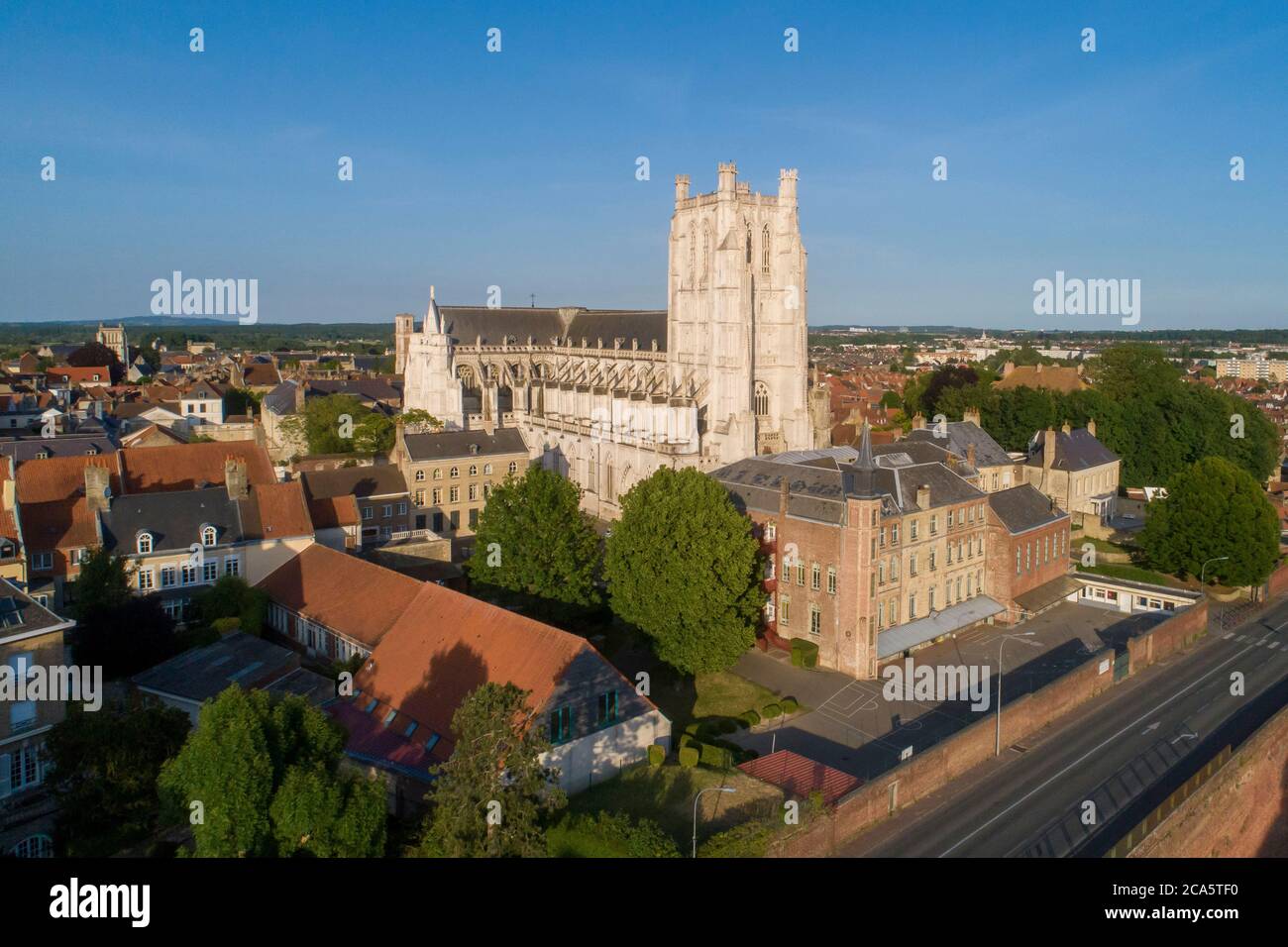 France, Pas de Calais, Saint Omer, Cathedral of Notre-Dame (aerial view) Stock Photo