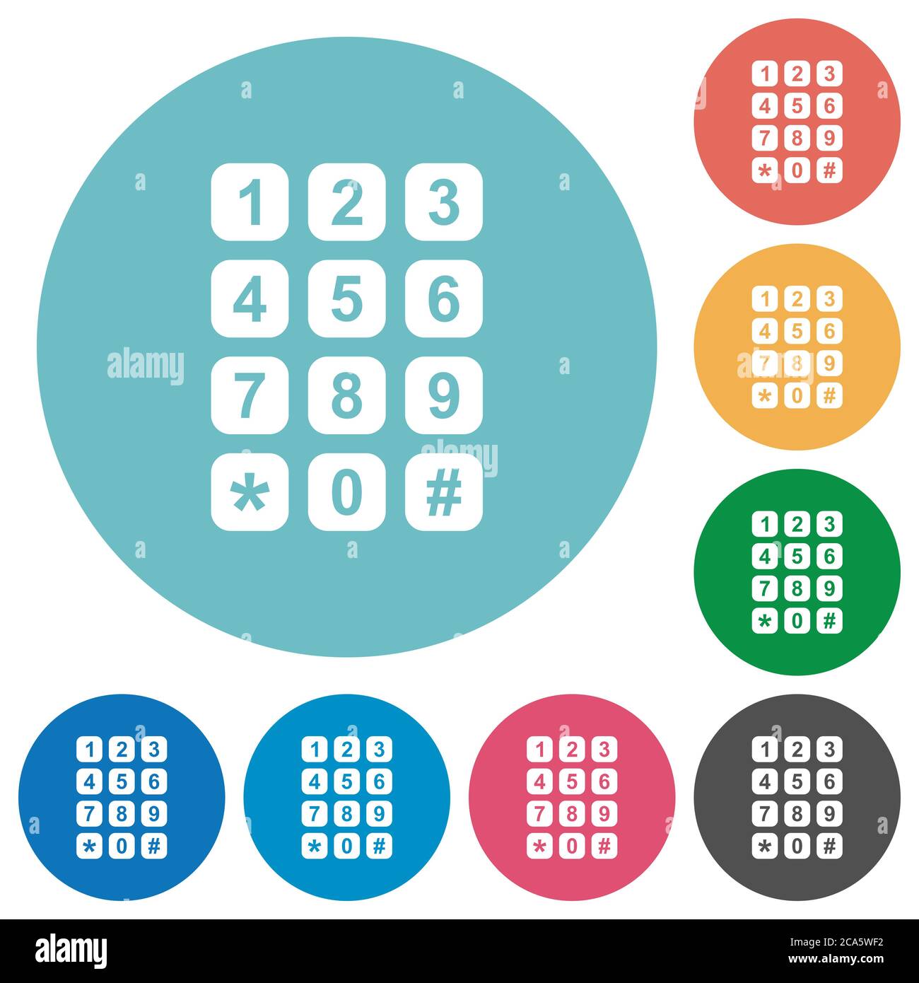 Numeric keypad flat white icons on round color backgrounds Stock Vector ...