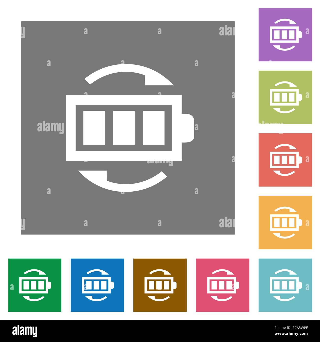 Rechargeable battery flat icons on simple color square backgrounds ...