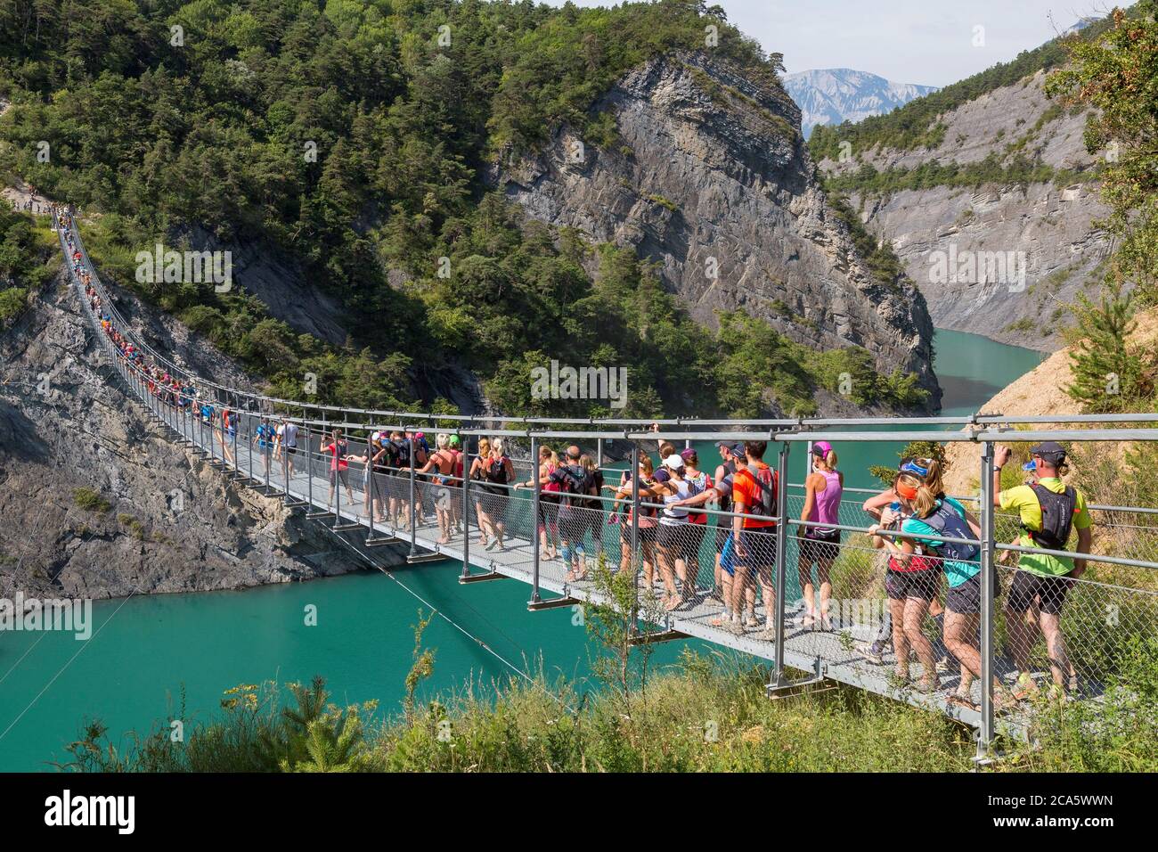 france isere le tri ves lac du monteynard hiking path passing over the hymalayan passerrelle de l ebron stock photo alamy