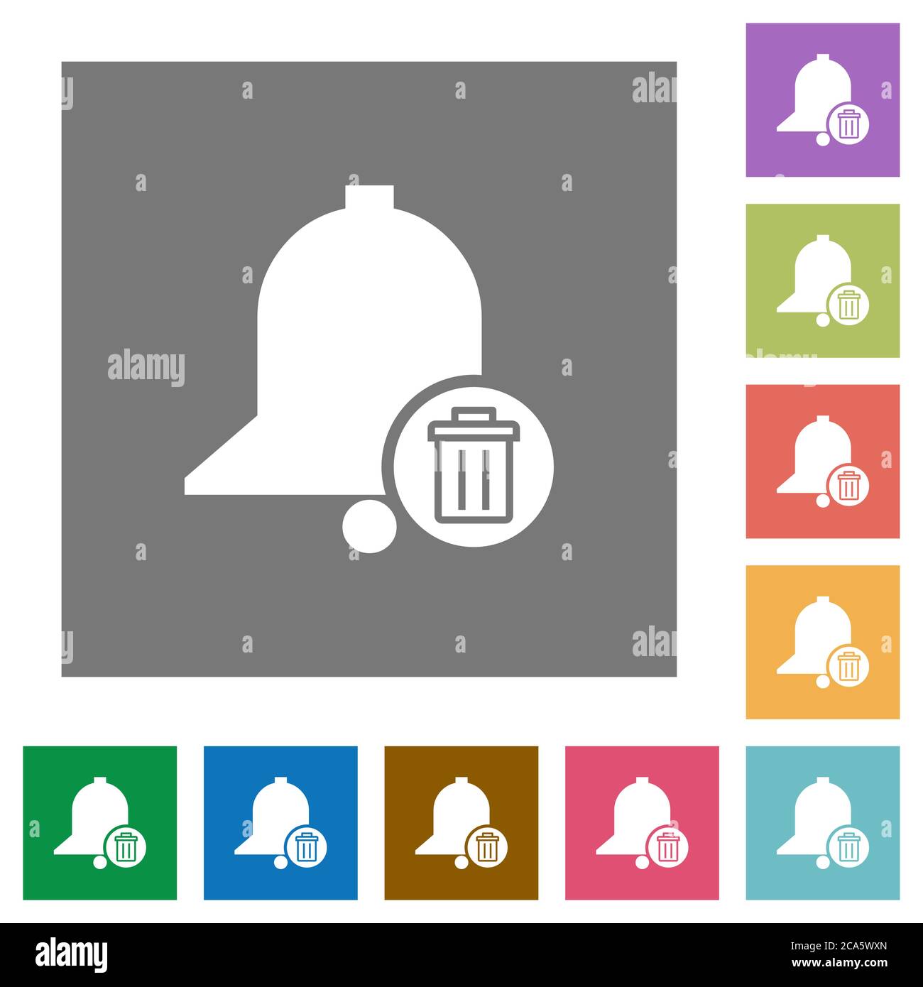Delete reminder flat icons on simple color square backgrounds Stock Vector