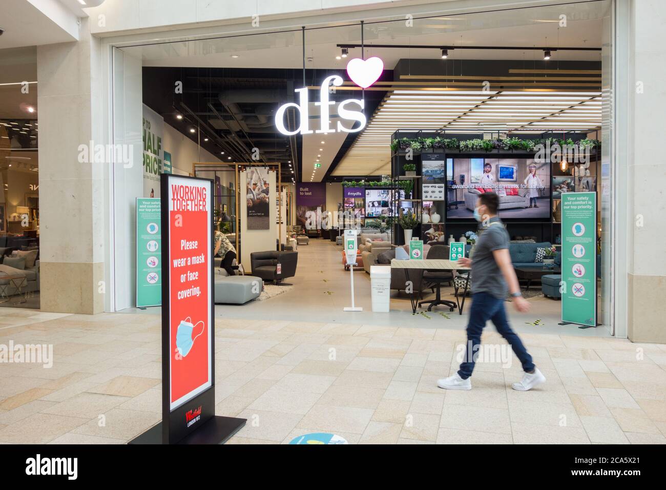An empty DFS Furniture store at Westfield Shopping Centre, Shepherds Bush, London, England, UK Stock Photo