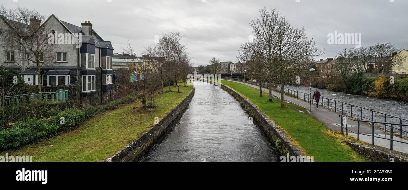 View of canal and river, Galway City, County Galway, Ireland Stock Photo