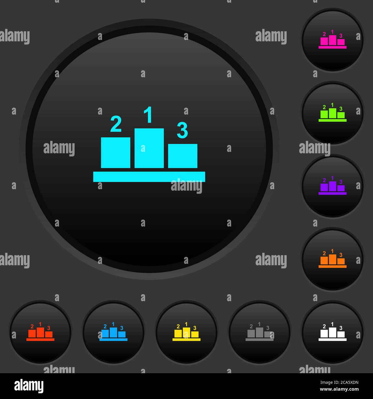 Winners podium with outside numbers dark push buttons with vivid color ...