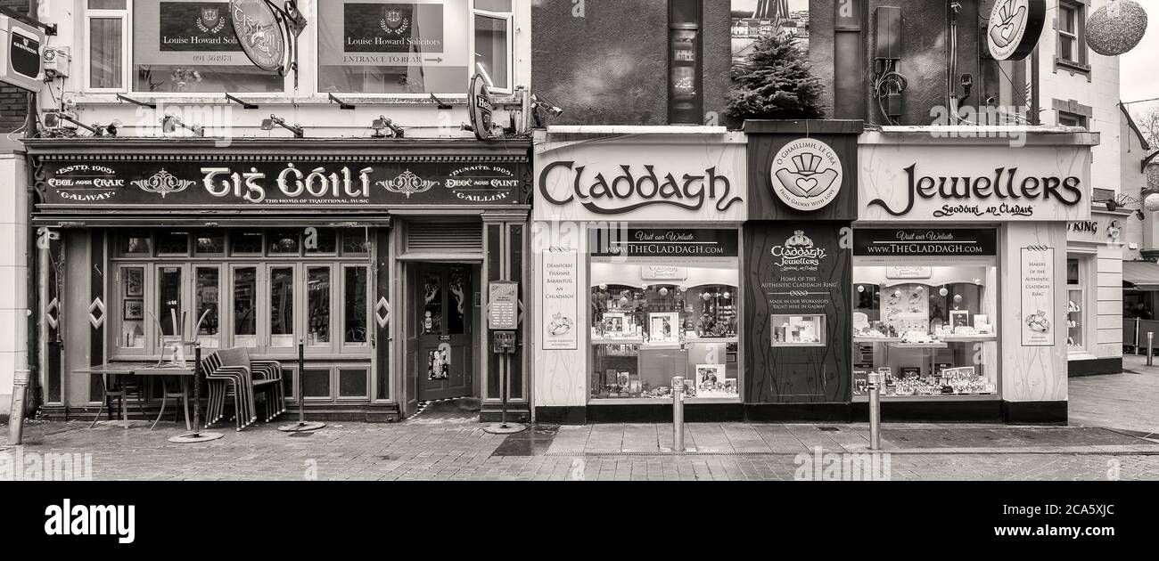 View of storefront and restaurant, Galway City, County Galway, Ireland Stock Photo