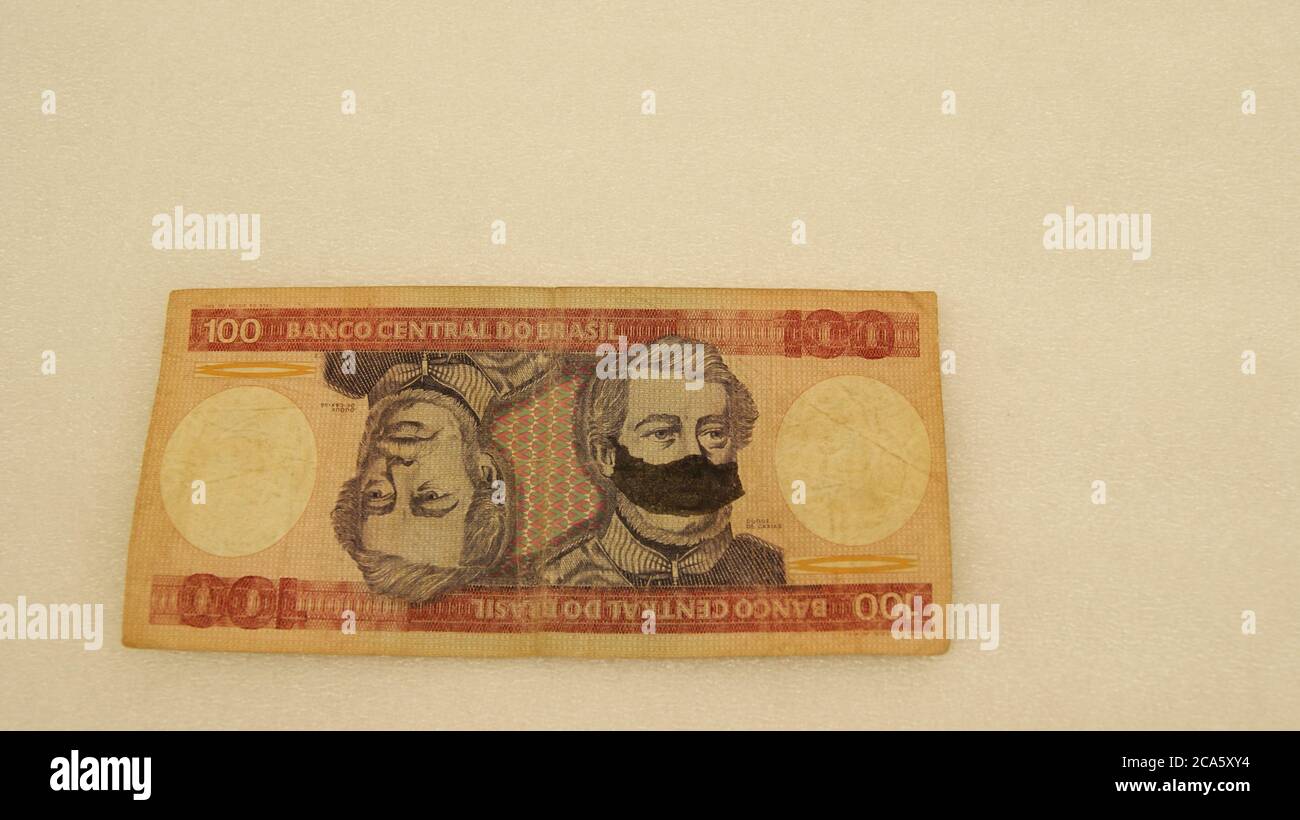 Brasilian paper money, one hundred cruzados bill, homage to Duque de Caxias, today out of circulation Stock Photo