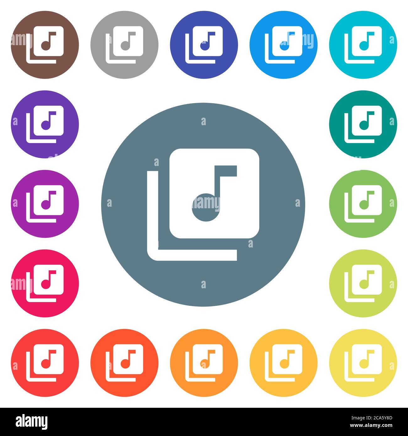 Music library flat white icons on round color backgrounds. 17 ...