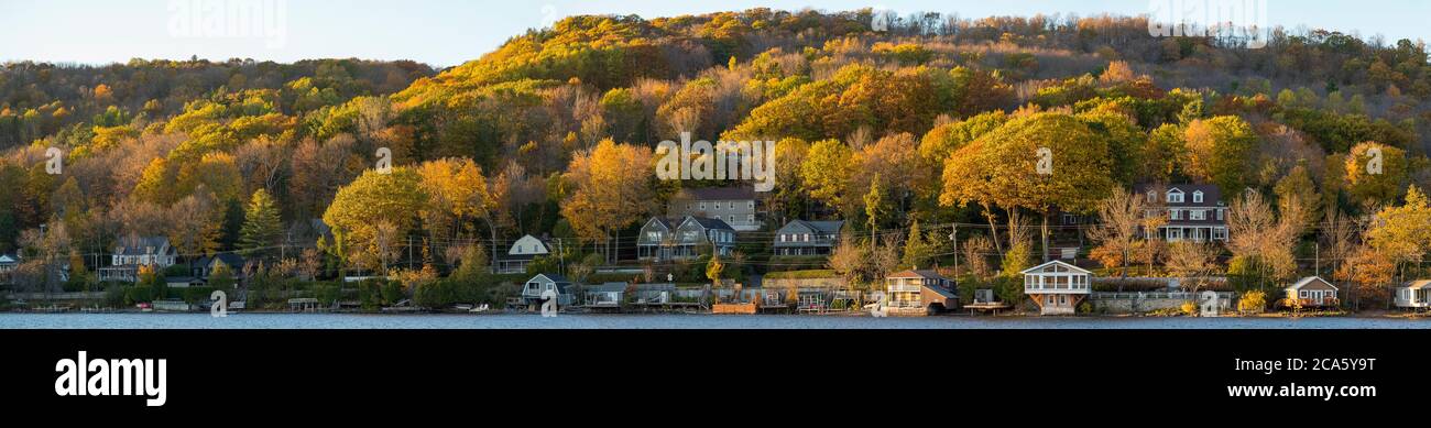 View of lake and town, North Hatley, Lake Massawippi, Eastern Townships, Estrie, Quebec Provence, Canada Stock Photo