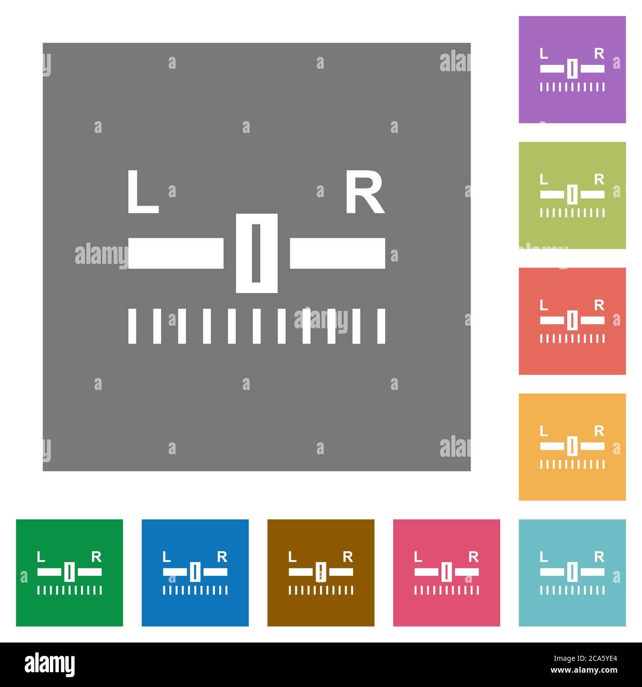 Audio balance control flat icons on simple color square backgrounds ...