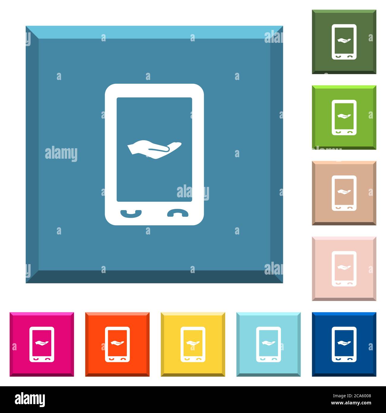 Mobile services white icons on edged square buttons in various trendy ...